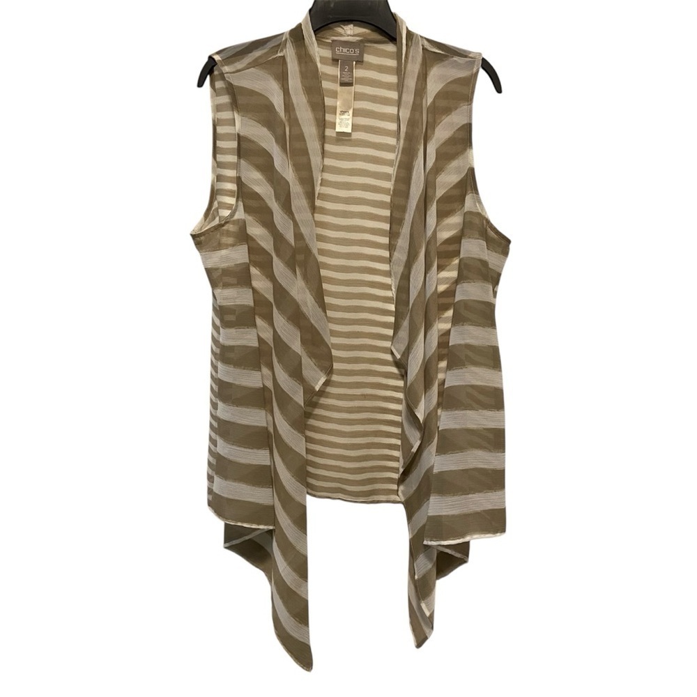 Chico’s Women’s Waterfall Open Front Semi Sheer Cardigan Medium Striped